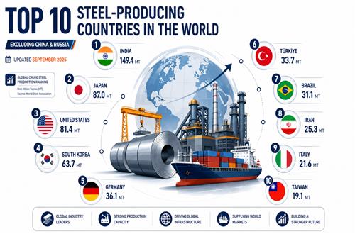 Top 10 Steel-Producing Countries in the World (Excluding China & Russia) – Updated September 2025